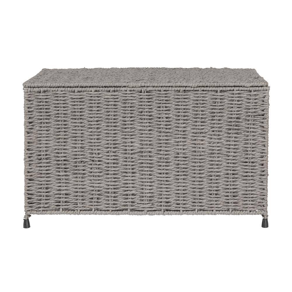 Gray Handwoven Paper Rope Storage Chest with Hinged Lid and Handles
