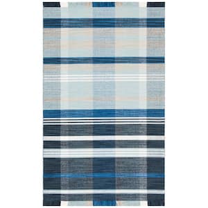 Striped Kilim Navy Charcoal Doormat 3 ft. x 5 ft. Plaid Striped Area Rug