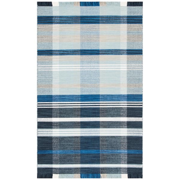 Striped Kilim Navy Charcoal 8 ft. x 10 ft. Plaid Striped Area Rug