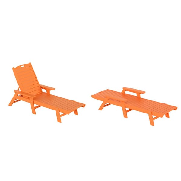 WESTIN OUTDOOR Harlo 2-Piece Orange HDPE Fade Resistant All Weather Plastic Reclining Outdoor Adjustable Back Chaise Lounge Arm Chairs