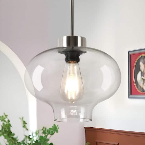Henveton Jasslynn Brushed Nickel 1-Light Pendant Light with Clear Glass Shade for Kitchen Island Dinning Room Foyer Living Room