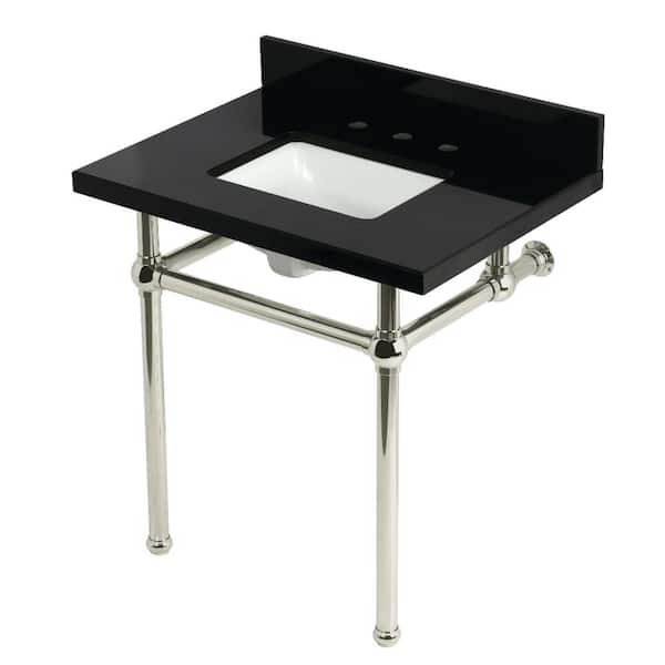 Kingston Brass Templeton 30 in. Granite Console Sink Set with Brass Legs in Black Granite/Polished Nickel