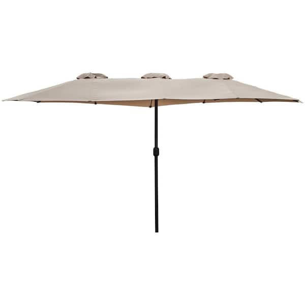 15 ft. Outdoor Market Patio Umbrella with Hand Crank-180 in. Beige
