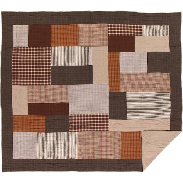 VHC BRANDS Rory Brown Tan Greige Rustic Patchwork King Cotton Quilt