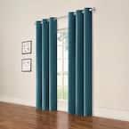 Cohen Thermaback Peacock Textured Solid Polyester 42 in. W x 84 in. L Blackout Single Grommet Top Curtain Panel