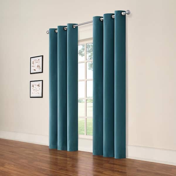 Eclipse Cohen Thermaback Peacock Textured Solid Polyester 42 in. W x 95 in. L Blackout Single Grommet Top Curtain Panel