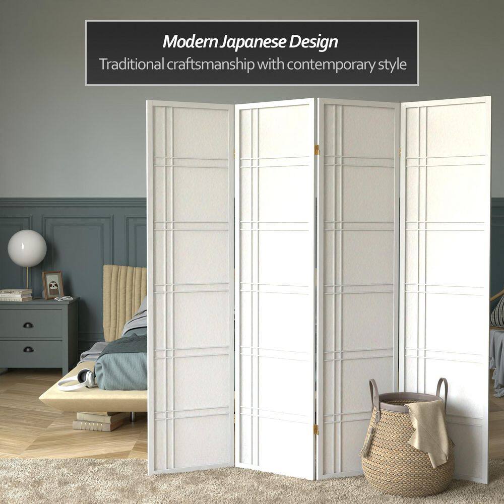 White 6 ft. Tall Shoji Folding Room Divider with Hardwood Frame