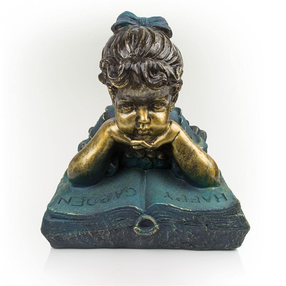 Antique Bronze Girl Reading Book Lawn Statue