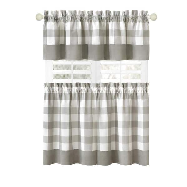 ACHIM Hunter 57 in.W x 36 in. L Polyester/Cotton Light Filtering Window Rod Pocket Tier and Valance Set In Grey