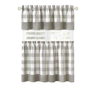 Hunter 57 in.W x 24 in. L Polyester/Cotton Light Filtering Window Rod Pocket Tier and Valance Set In Grey