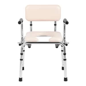 Commode Chair Bedside Commode with Padded Seat Drop-Down Arm 7-Level Adjustable Height 5.8L Removable Bucket Toilet Seat