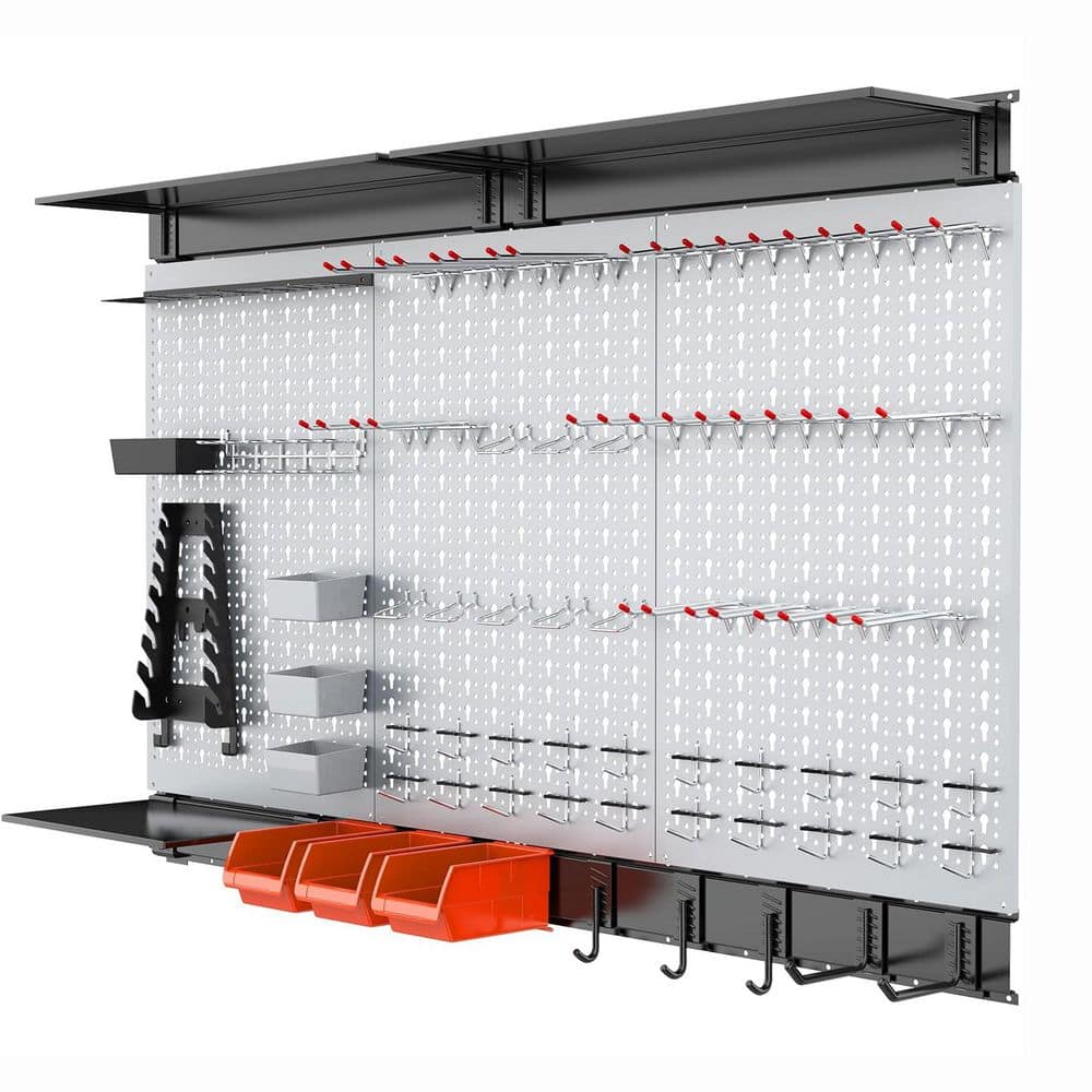 113 PCS Grey Modular Steel Pegboard Wall Rack with Powder Coated Finish, Scratch Resistant, Hooks, Bins, Organizer Kit price history on PriceWatchPro