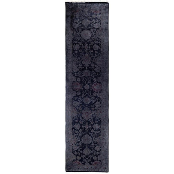 Overdyed Navy 2 ft. x 10 ft. Solid Wool Indoor Runner Rug