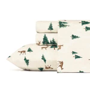 Deer Hollow 4-Piece Beige Graphic Flannel King Sheet Set