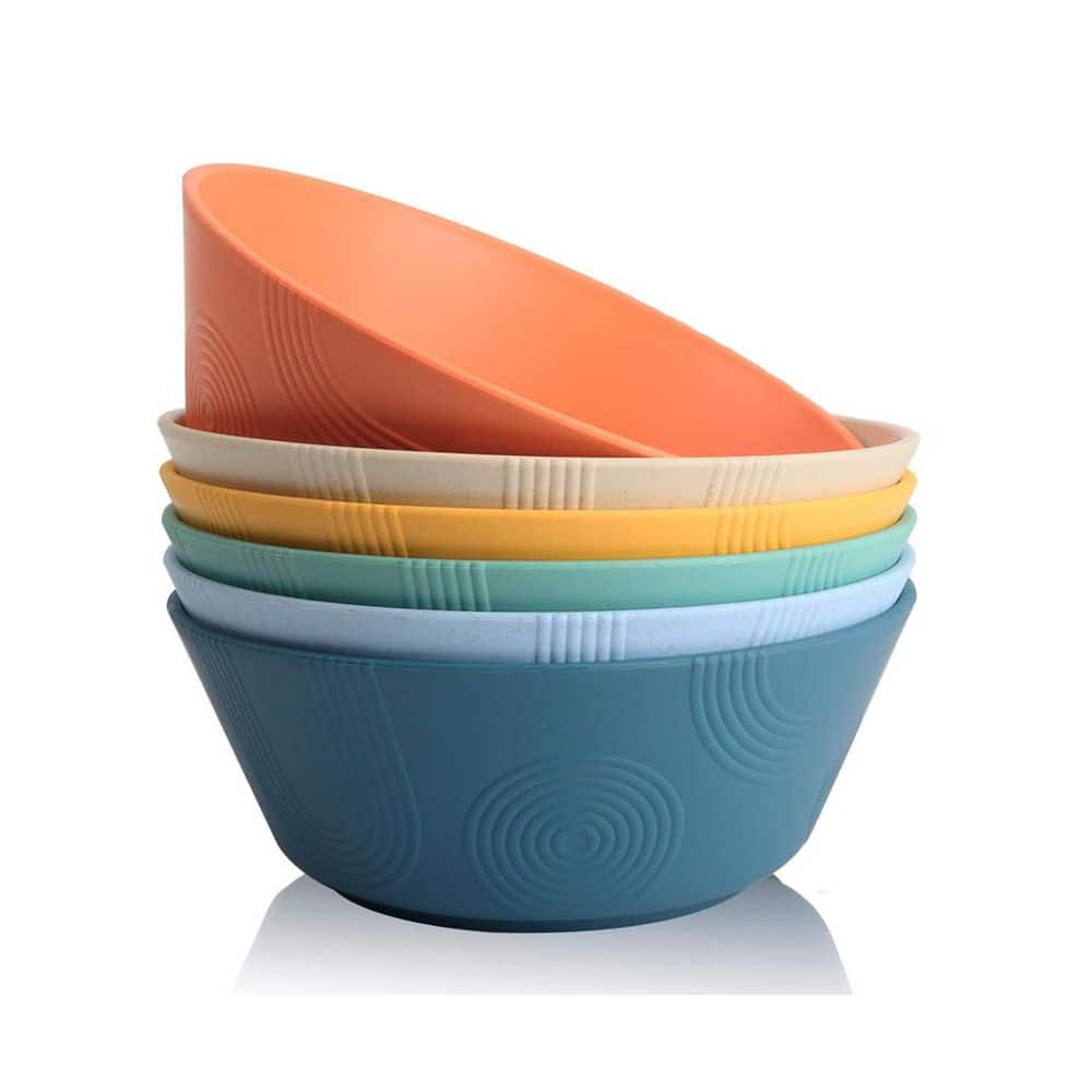 36 fl. oz. Multicolor Blue Green Beige Wheat Straw Plastic Bowl Set Unbreakable Microwave Safe (Set of 6) product image for price tracking