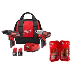 M12 12V Lithium-Ion Cordless Drill Driver/Impact Driver Combo Kit (2-Tool) with Titanium Drill Bit Set (23-Piece)