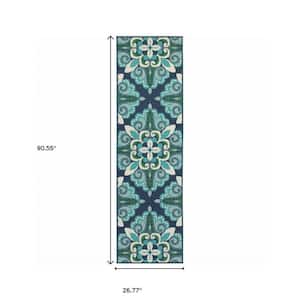 Bernadette Blue 2 ft. x 8 ft. Unthemed Woven Floral Polypropylene Rectangle Area Rug