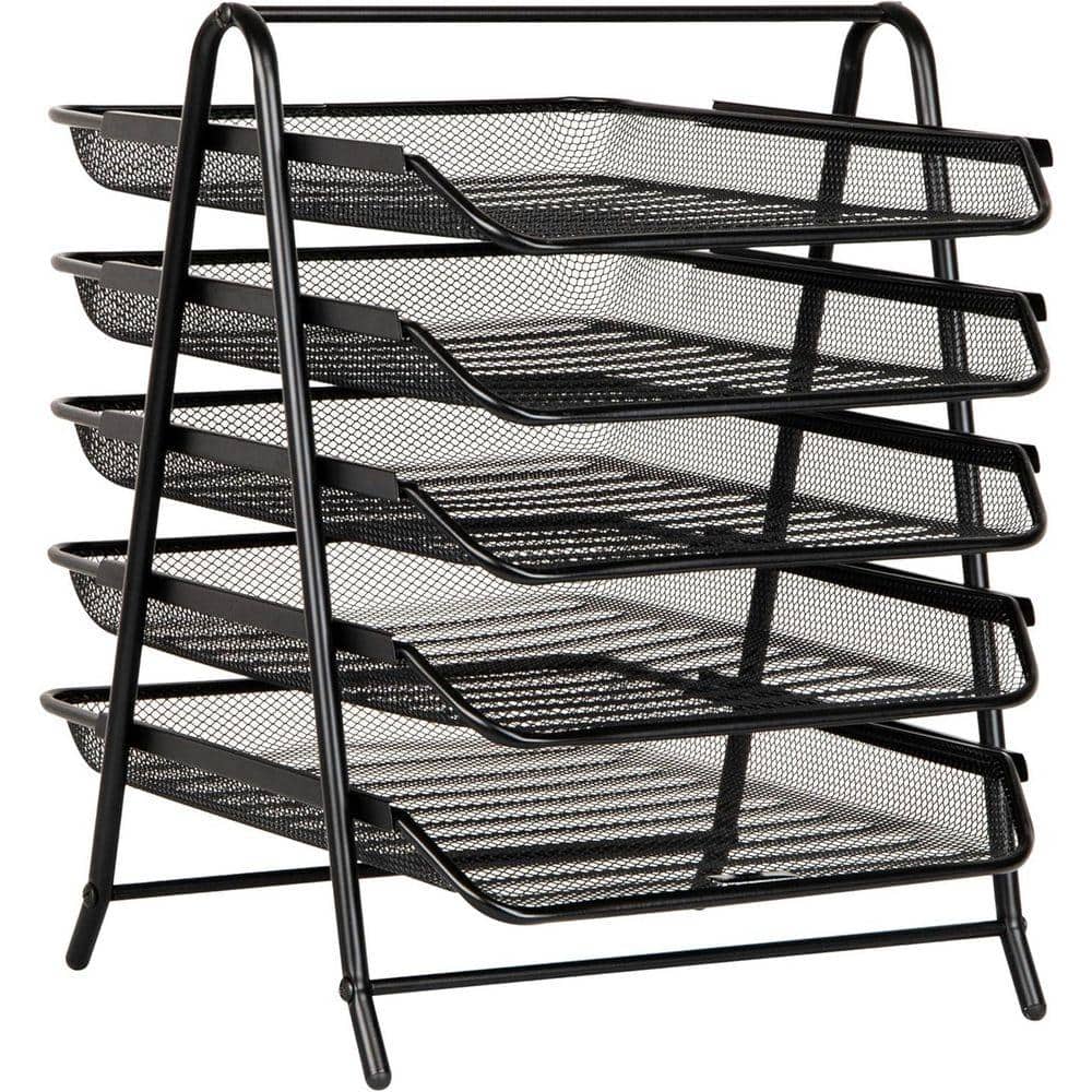 Black 14 in. x 15 in. Metal File Storage Rack Desk Organizer YYD6-169 ...