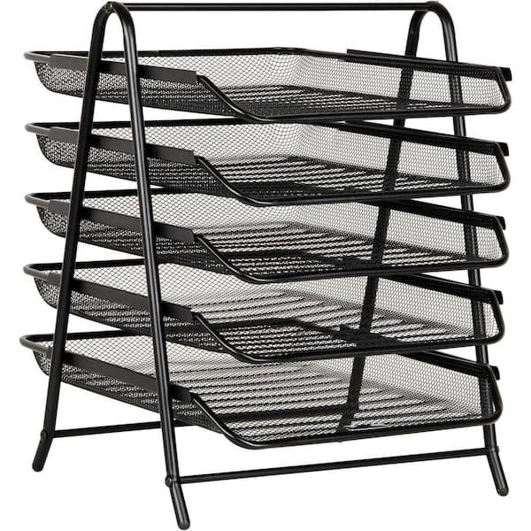 File Rack Organizer Steel Black 14 in. x 15 in. Metal File Storage Rack Desk Organizer YYD6-169 ...
