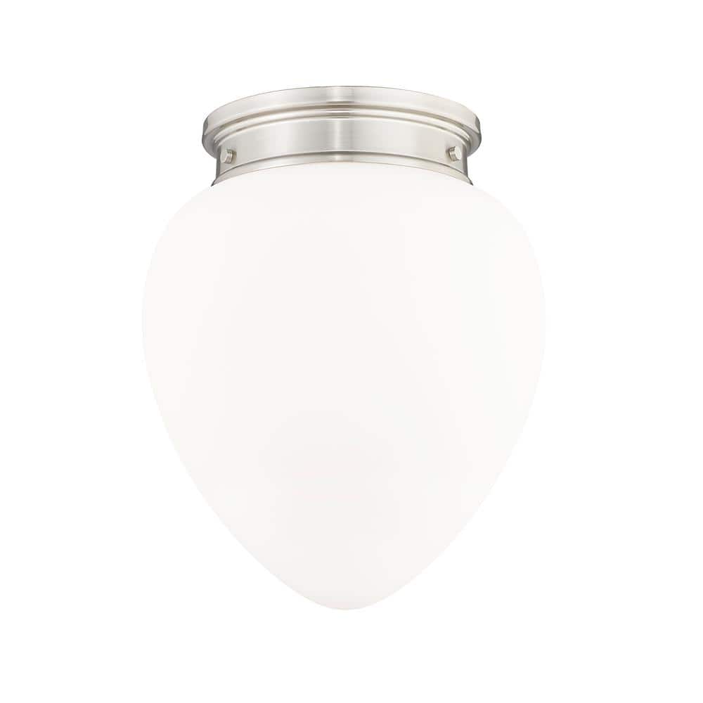 Gideon 12.5 in. Brushed Nickel Flush Mount with Etched Opal Glass Shade wit