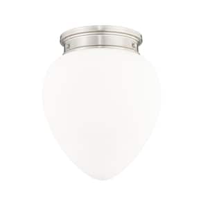 Gideon 12.5 in. Brushed Nickel Flush Mount with Etched Opal Glass Shade with No Bulb Included