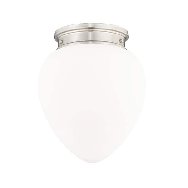 Unbranded Gideon 12.5 in. Brushed Nickel Flush Mount with Etched Opal Glass Shade with No Bulb Included