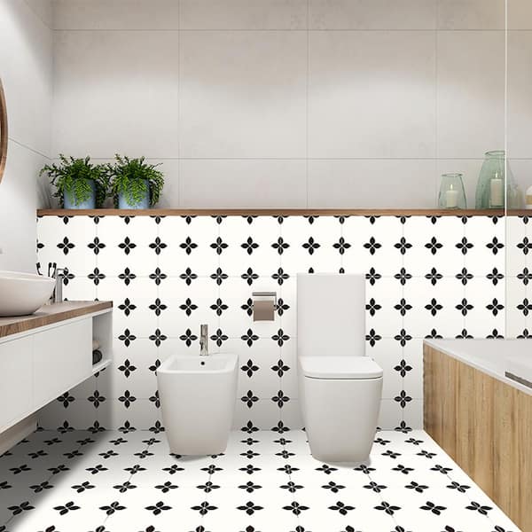 11.8 in. x 11.8 in. PVC Peel and Stick Backsplash, Floor and Wall Tile for Kitchen and Bathroom, Black (10-Pack)
