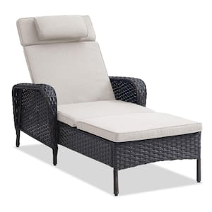 Brown Wicker Outdoor Folding Chaise Lounge Chair Fully Flat for Patio with CushionGuard Beige Seat Back Cushion