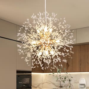 19.69 in. 9-Light Gold Crystal Dandelion Shape Chandelier for Kitchen Island and Living Room, Lounge, Base