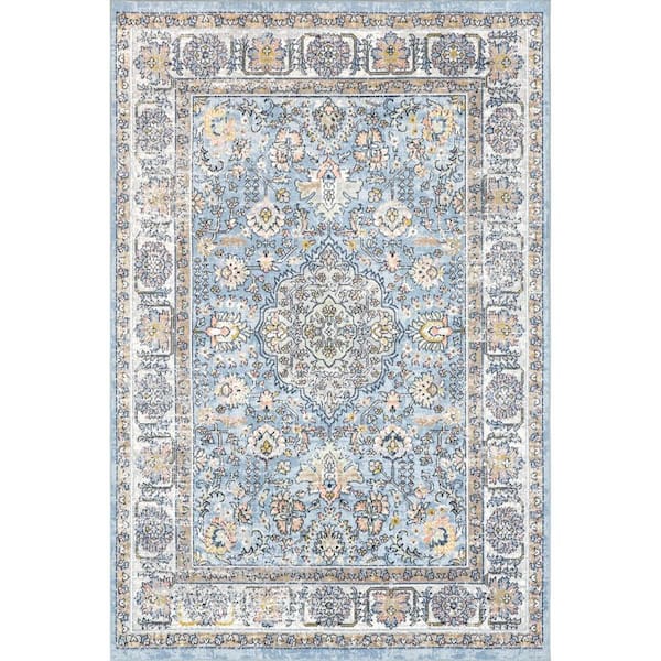 nuLOOM Valencia Traditional Persian Machine Washable Blue 4 ft. x 6 ft. Area Rug