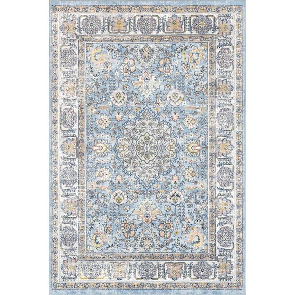 nuLOOM Valencia Traditional Persian Machine Washable Blue 7 ft. 10 in. x 10 ft. Area Runner Rug
