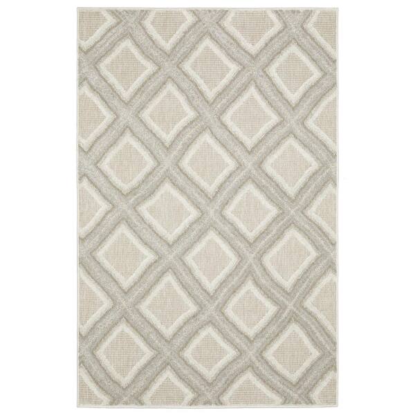 AVERLEY HOME Tudor Gray/Beige 5 ft. x 8 ft. Textured Geometric Diamonds Polypropylene Mixed Pile Indoor Area Rug
