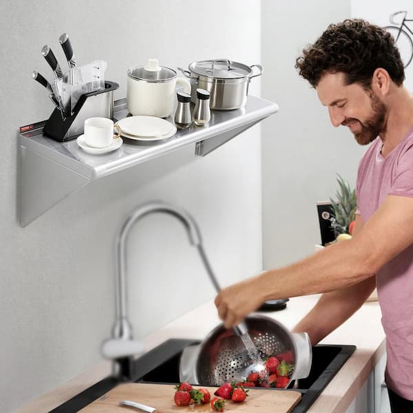 GRIDMANN 14 x 36 Stainless Steel Kitchen Wall Mount Shelf with Backsplash  - NSF Certified