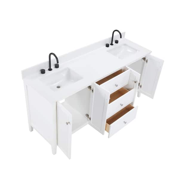 Lille 72 in. W x 22 in. D x 35 in. H Double Sink Bath Vanity in White with Solid White Quartz Top