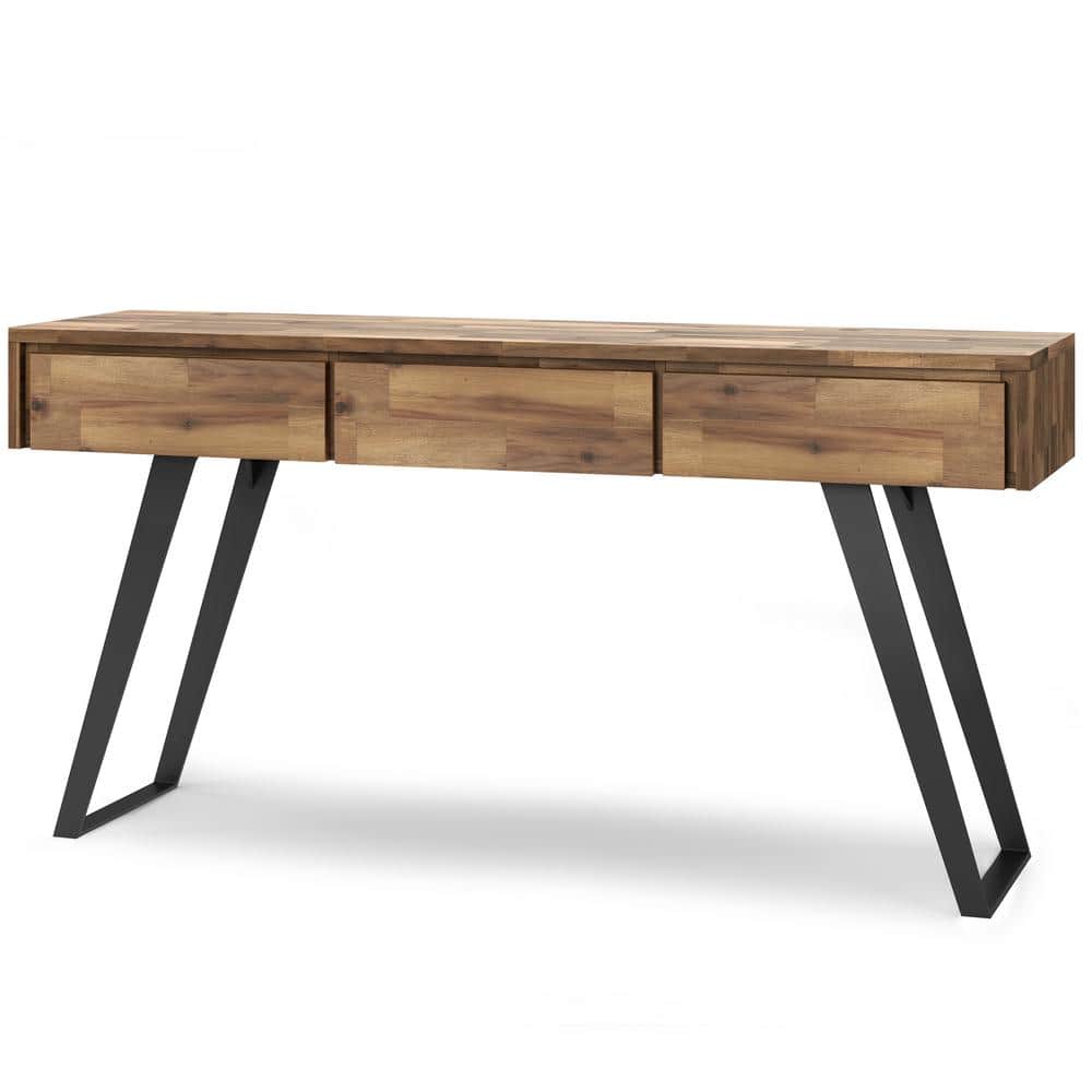 Golden Wheat Rustic Console Table with Metal Legs and Storage