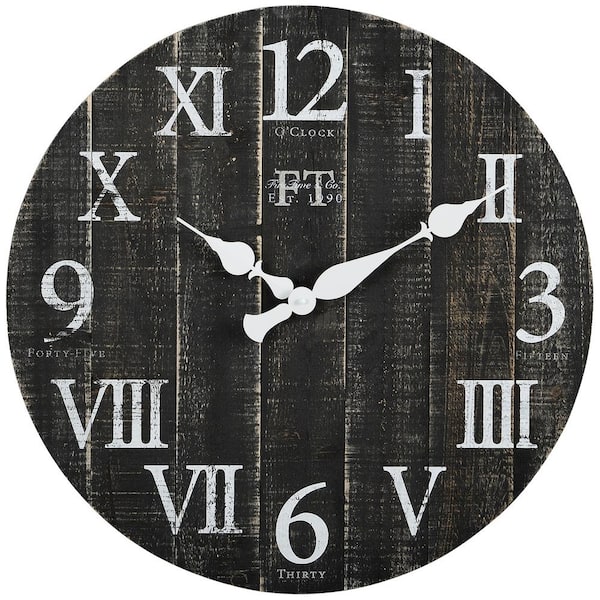 FirsTime & Co. 24 in. Black Rustic Farmhouse Barn Wood Clock