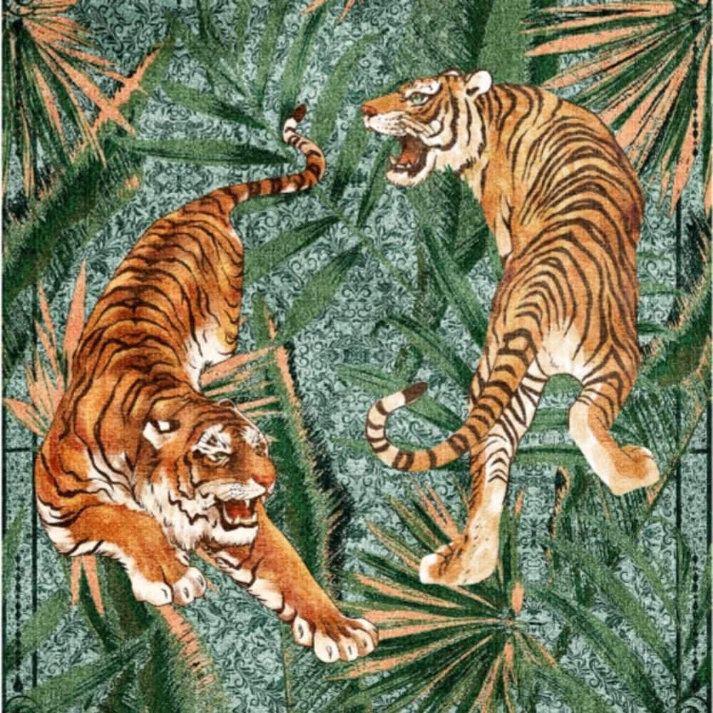 Green 6 ft. x 9 ft.ft Animal Print Rug Low Pile Non-Slip Washable