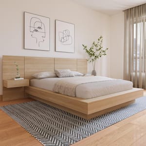 Napa 4-Piece Beige Oak Frame Platform Bedroom Set with Floating Nightstand