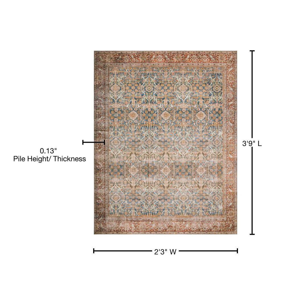 Layla Blue and Rust Synthetic Vintage Area Rug