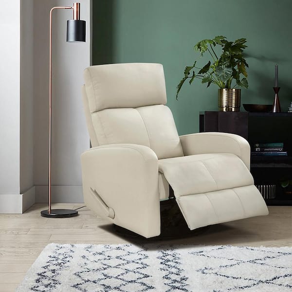 Lazzara Maryvale Beige Leather Manual Swivel Glider Recliner
