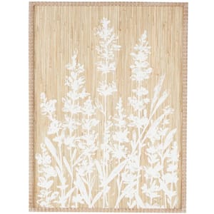 Wood Cream Textured Floral Wall Art Decor with White Painted Accents and Beaded Frame