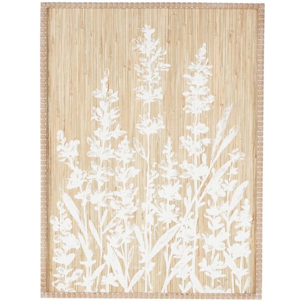 Litton Lane Wood Cream Textured Floral Wall Art Decor with White Painted Accents and Beaded Frame