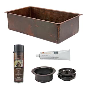 Undermount Hammered Copper 33 in. 0-Hole Single Bowl Kitchen Sink and Drain in Oil Rubbed Bronze