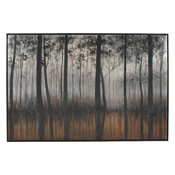 Benjara Orange and Silver Wooden Framed Forest Canvas Wall Art