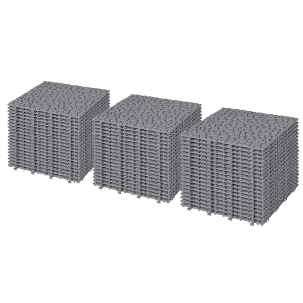 cadeninc Gray 12 in. x 12 in. x 0.56 in. Thick Plastic Interlocking Deck Tiles Pebble Stone Pattern Anti-Slip 60 sq. ft. 60 Pack