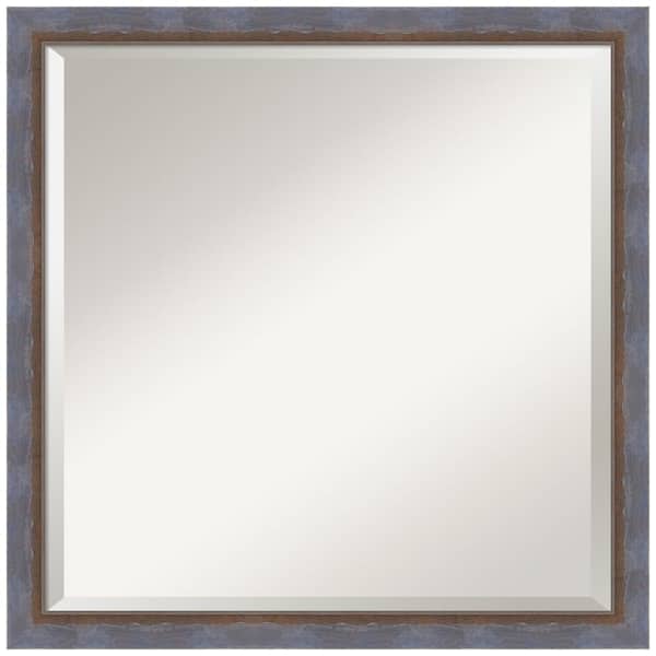 Amanti Art Two Tone Blue Copper 22.25 in. x 22.25 in. Beveled Modern Square Wood Framed Bathroom Wall Mirror in Blue