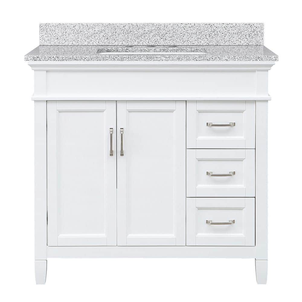 Home Decorators Collection Ashburn 37 in. W x 22 in. D Bath Vanity in White with Napoli Granite Top DR -  ASWA3621DR-ANP