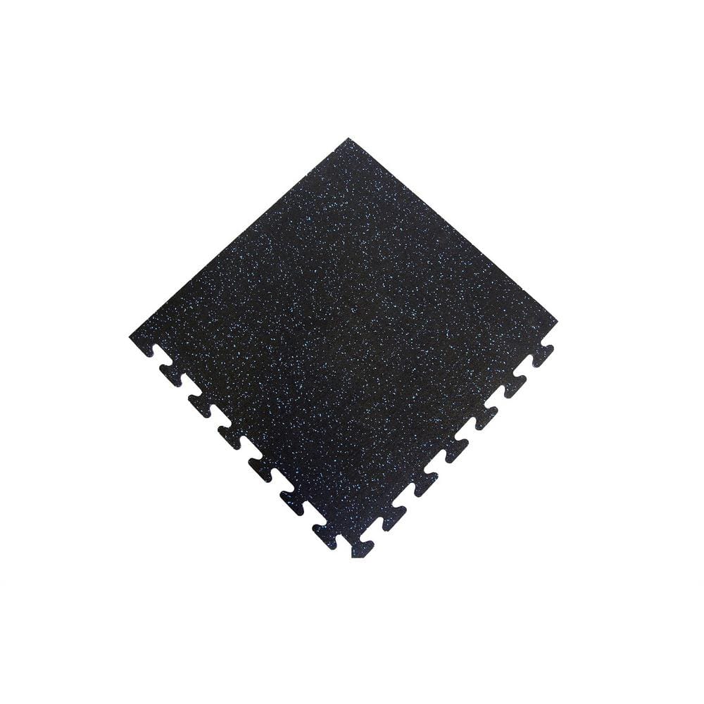 Black with Blue Speck 24 in. x 24 in. Finished Corner Recycled Rubber Floor