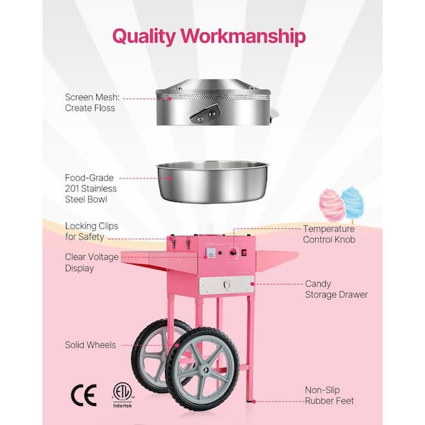 SKYSHALO Electric Cotton Candy Machine with Cart 1000-Watt