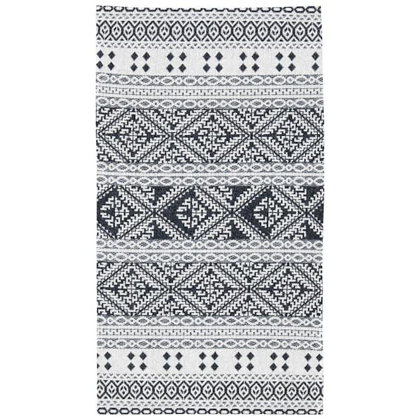 Augustine 3 ft. x 5 ft. Black/Cream Striped Tribal Area Rug